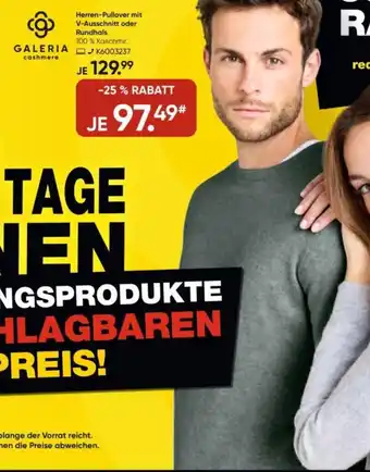 Galeria GALERIA cashmere Herren-Pullover mit V-Ausschnitt oder Rundhals Angebot