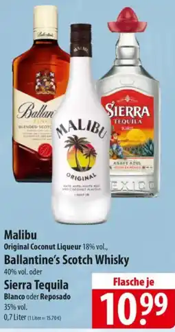 Famila Nord Ost Malibu Original Coconut Liqueur 18% vol., Ballantine's Scotch Whisky oder Sierra Tequila Blanco oder Reposado Angebot