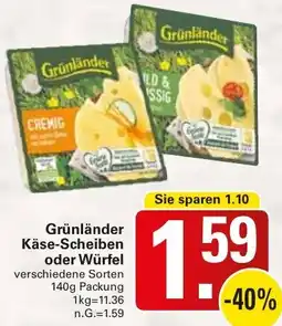 WEZ Grünländer Käse-Scheiben oder Würfel Angebot