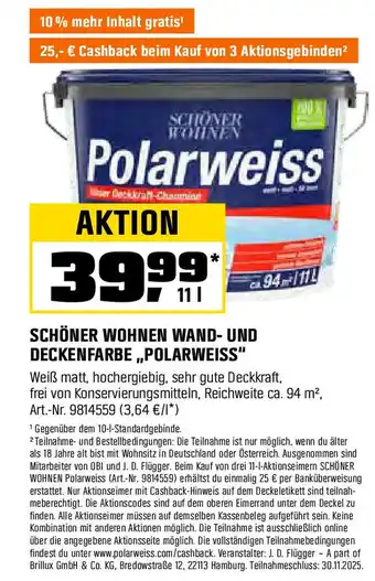 OBI SCHÖNER WOHNEN WAND- UND DECKENFARBE ,,POLARWEISS" Angebot