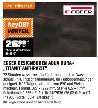 OBI EGGER DESIGNBODEN AQUA DURA+ ,,TITANIT ANTHRAZIT" Angebot