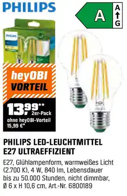 OBI PHILIPS LED-LEUCHTMITTEL E27 ULTRAEFFIZIENT 2er-Pack Angebot