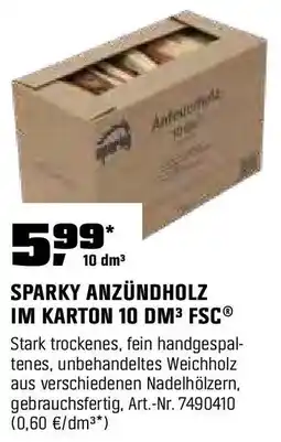 OBI SPARKY ANZÜNDHOLZ IM KARTON 10 DM³ FSC Angebot