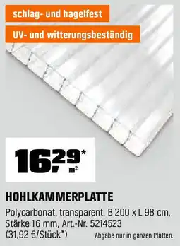 OBI HOHLKAMMERPLATTE Angebot