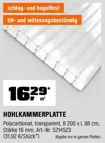 OBI HOHLKAMMERPLATTE Angebot