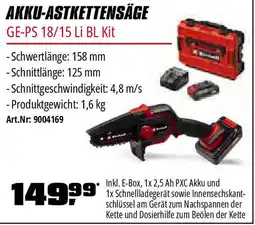 OBI Einhell AKKU-ASTKETTENSÄGE GE-PS 18/15 LI BL Kit Angebot