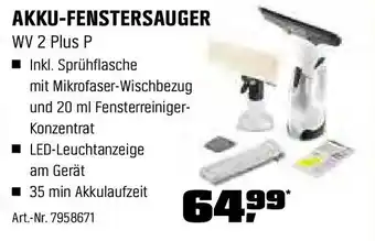 OBI KÄRCHER AKKU-FENSTERSAUGER WV 2 Plus P Angebot