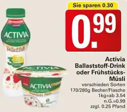WEZ Activia Ballaststoff-Drink oder Frühstücks Müsli Angebot