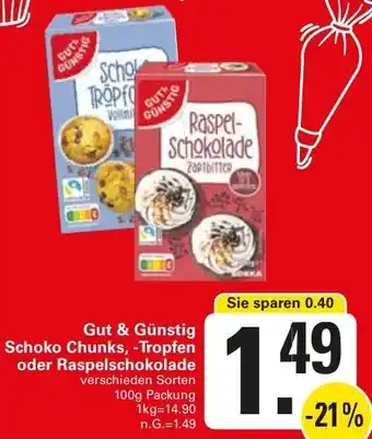 WEZ Gut & Günstig Schoko Chunks, Tropfen oder Raspelschokolade Angebot