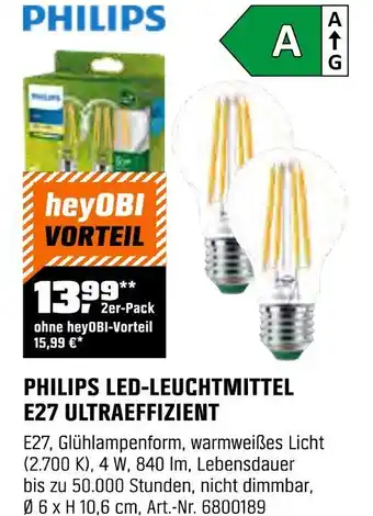 OBI Philips led-leuchtmittel e27 ultraeffizient Angebot
