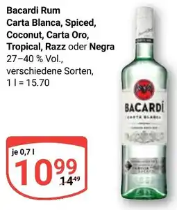 Globus Bacardi Rum Carta Blanca, Spiced, Coconut, Carta Oro, Tropical, Razz oder Negra Angebot
