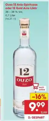 Netto Marken-Discount Ouzo 12 Anis-Spirituose oder 12 Gold Anis-Likör Angebot