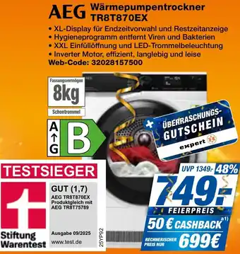 expert Techno Land AEG Wärmepumpentrockner TR8T870EX Angebot