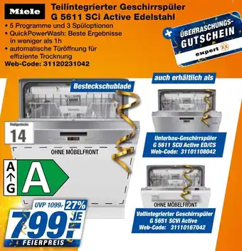 expert Techno Land Miele Teilintegrierter Geschirrspüler G 5611 SCi Active Edelstahl Angebot