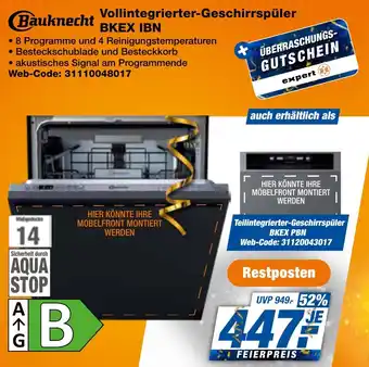 expert Techno Land Bauknecht Vollintegrierter-Geschirrspüler BKEX IBN Angebot