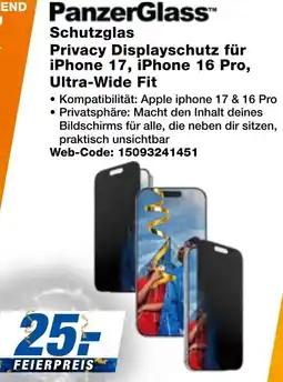 expert Techno Land PanzerGlass Schutzglas Privacy Displayschutz für iPhone 17, iPhone 16 Pro, Ultra-Wide Fit Angebot