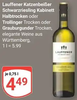Globus Lauffener Katzenbeißer Schwarzriesling Kabinett Halbtrocken oder Trollinger Trocken oder Grauburgunder Angebot
