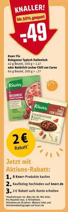 REWE Kaufpark Knorr Fix Bolognese Typisch Italienisch Oder Natürlich Lecker Chili Con Carne Angebot