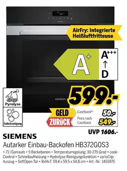 MEDIMAX Siemens autarker einbau-backofen hb372g0s3 Angebot