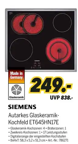 MEDIMAX Siemens autarkes glaskeramik-kochfeld et645hn17e Angebot