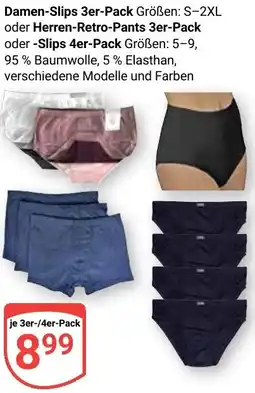 Globus Damen-Slips 3er-Pack oder Herren Retro Pants 3er Pack Angebot