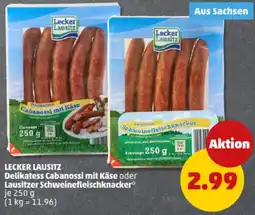 PENNY LECKER LAUSITZ Delikatess Cabanossi mit Käse oder Lausitzer Schweinefleischknacker Angebot