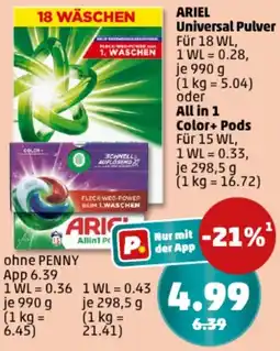 PENNY ARIEL Universal Pulver oder All in 1 Color+ Pods Angebot