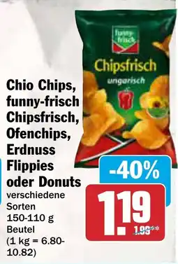 AEZ Chio Chips, funny-frisch Chipsfrisch, Ofenchips, Erdnuss Flippies oder Donuts Angebot