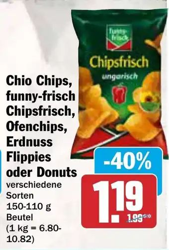 AEZ Chio Chips, funny-frisch Chipsfrisch, Ofenchips, Erdnuss Flippies oder Donuts Angebot