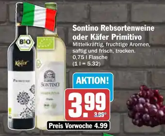AEZ Sontino Rebsortenweine oder Käfer Primitivo Angebot