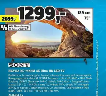 Conrad Sony Bravia Kd-75x85j 4k Ultra Hd Led-tv Angebot