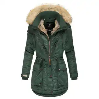Netto Marken-Discount MARIKOO Damen Designer Wintermantel Winter Parka mit Kunstpelz-Kapuze Grinsekatze Angebot