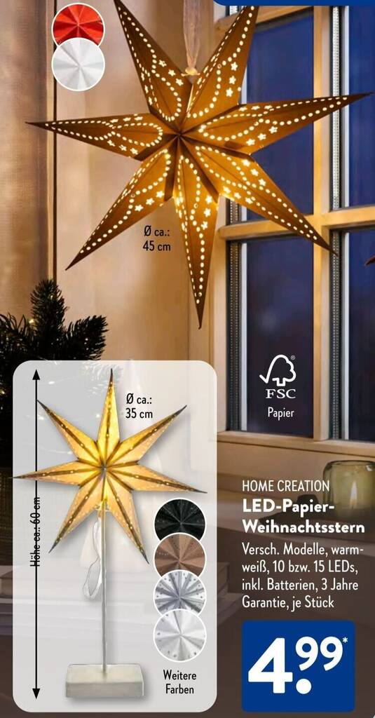 HOME CREATION LED-Papier Weihnachtsstern Angebot bei Aldi Sd