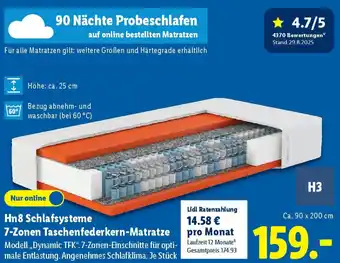 Lidl Hn8 Schlafsysteme 7-Zonen Taschenfederkern-Matratze Angebot
