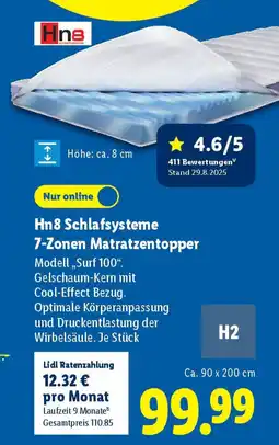 Lidl Hn8 Schlafsysteme 7-Zonen Matratzentopper Angebot