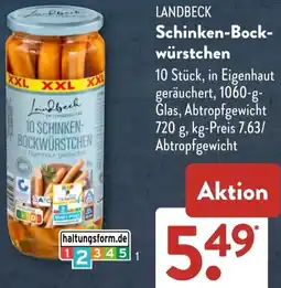 Aldi Süd LANDBECK Schinken-Bockwürstchen Angebot