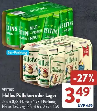 Aldi Süd VELTINS Helles Pülleken oder Lager Angebot
