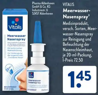 Aldi Süd VITALIS Meerwasser Nasenspray Angebot
