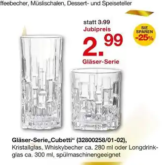 Möbelzentrum Pforzheim Gläser-serie „cubetti“ whiskybecher ca. 280 ml Angebot