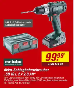 toom Baumarkt Metabo akku-schlagbohrschrauber „sb 18 l 2 x 2,0 ah“ Angebot