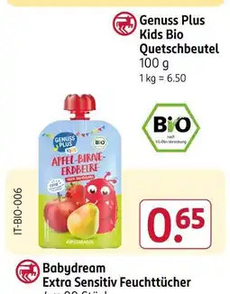 Rossmann Genuss plus kids bio quetschbeutel apfel-birne-erdbeere Angebot