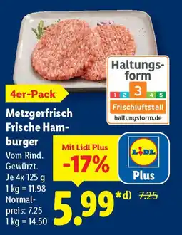 Lidl 4er-Pack Metzgerfrisch Frische Ham- burger Angebot