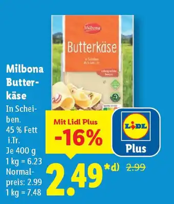 Lidl Milbona Butter- käse Angebot