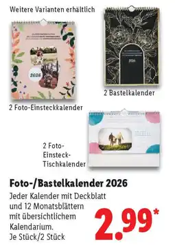 Lidl Foto-/Bastelkalender 2026 Angebot