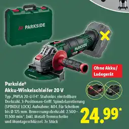 Lidl Parkside Akku-Winkelschleifer 20 V Angebot
