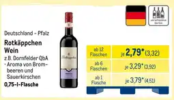 METRO Rotkäppchen Wein z.B. Dornfelder QbA Angebot