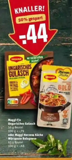 REWE Kaufpark Maggi Fix Ungarisches Gulasch Oder Maggi Herzens Küche Würzpaqte Bolognese Angebot