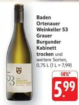 Edeka Baden Ortenauer Weinkeller 53 Grauer Burgunder Kabinett trocken Angebot