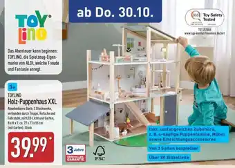 Aldi Nord TOYLINÖ Holz-Puppenhaus XXL Angebot