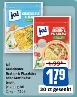 REWE ja! Geriebener Gratin- & Pizzakäse oder Gratinkäse leicht Angebot